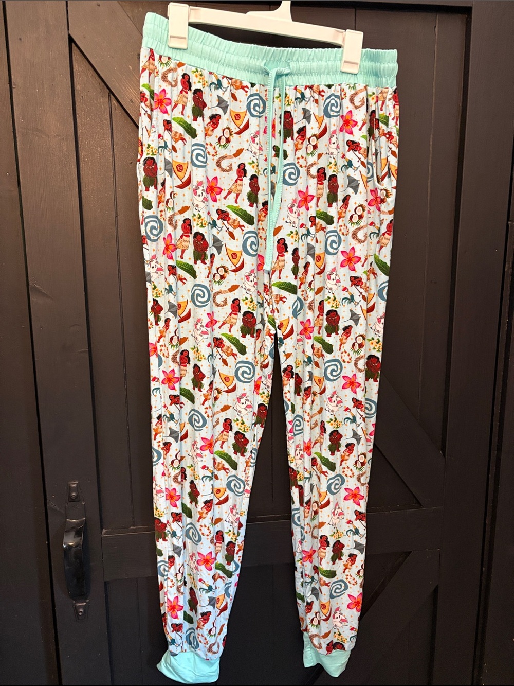 BAMBOO White Moana Character Print Women's Pajama Pants with Mint Trim